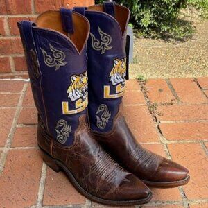 Lucchese LSU Themed Brown and Purple Western Boots